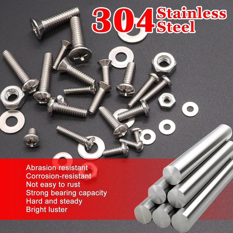 Twidec /1281PCS Nuts and Bolts Assortment Kit,Machine Screws,304 Stainless Steel Phillips Pan Head and Flat Head Screws #4-40#6-32#8-32#10-24#1/4-20 with Nuts, Bolts,Washers in the Storage Case - Image 3